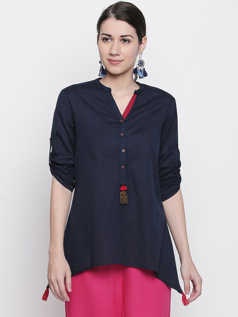

AKKRITI BY PANTALOONS Women Navy Blue Solid Top