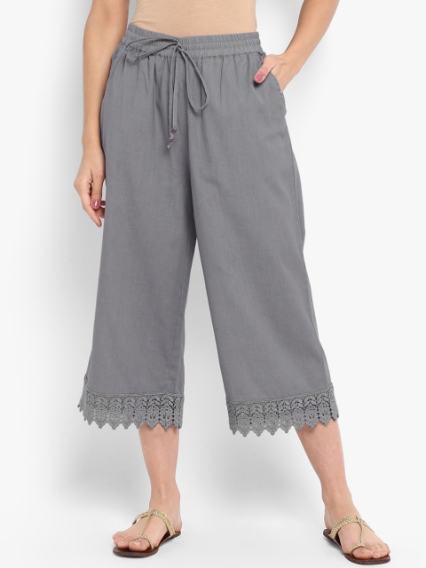 

Janasya Women Grey Comfort Regular Fit Self Design Parallel Trousers