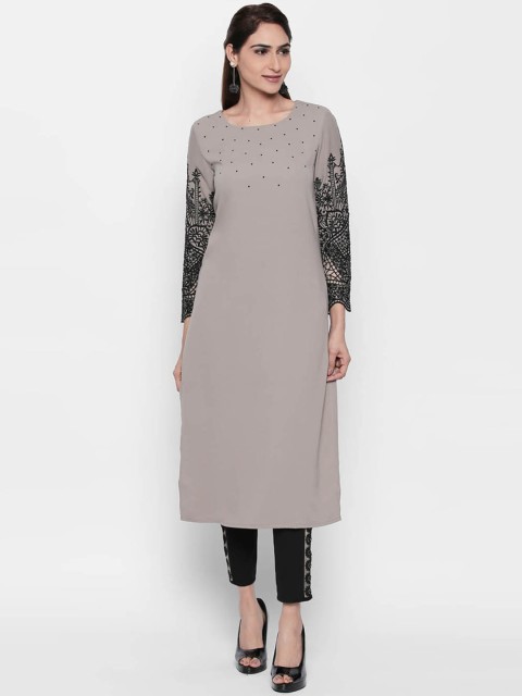 

Naari Women Grey Solid Straight Calf-Length Kurta