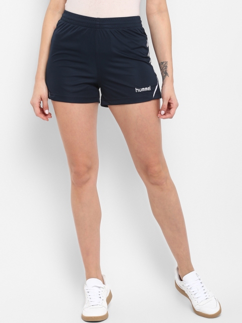 

hummel Women Navy Blue Printed Regular Fit Sports Shorts