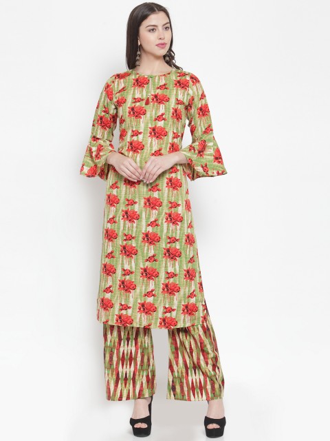 

Aujjessa Women Green & Red Printed Kurta with Palazzos