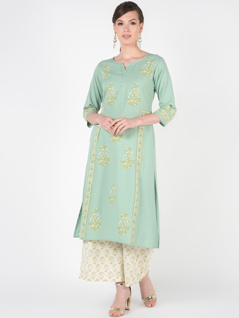

TARA-C-TARA Women Green Printed Kurti with Palazzos