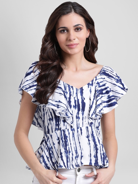 

Aayna Women Blue & White Printed Cinched Waist Top