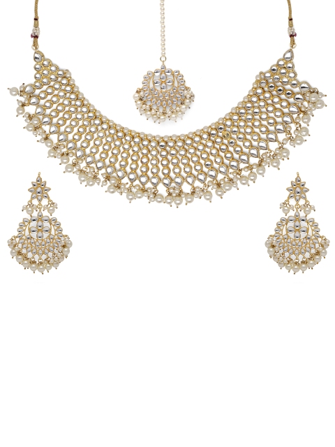 

Fabstreet Women Gold-Plated & Off-White Kundan & Pearl Studded Jewellery Set