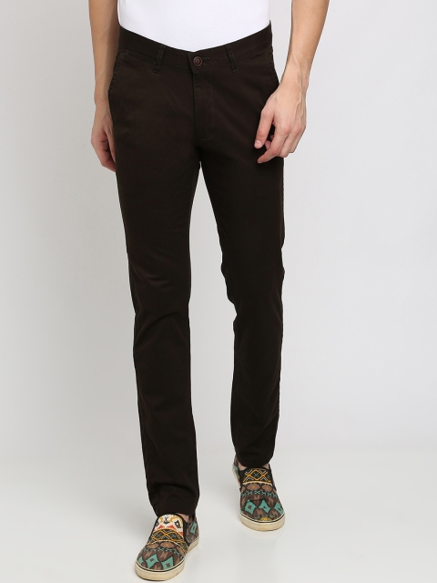 

Crocodile Men Olive Brown Slim Fit Solid Regular Trousers