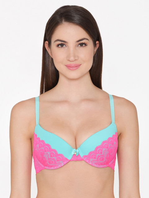 

Clovia Padded Underwired Level 1 Push Up Bra With Lace, Blue