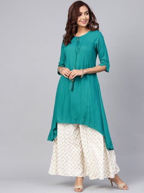 

Juniper Women Teal Green Solid A-Line Kurta