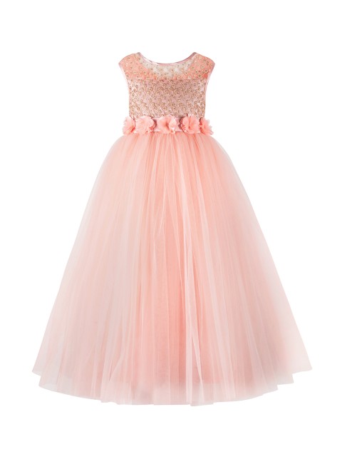 

Toy Balloon kids Girls Embellished Peach-Coloured Fit and Flare Dress