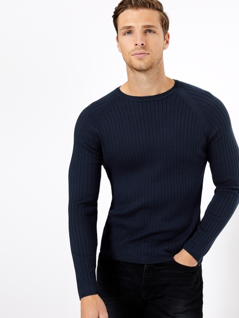

Marks & Spencer Men Navy Blue Self Design Sweater
