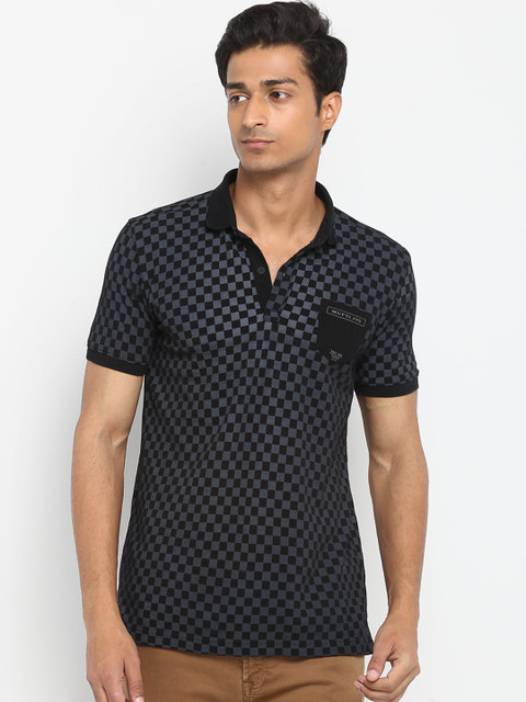 

Mufti Men Black Checked Polo Collar Pure Cotton T-shirt