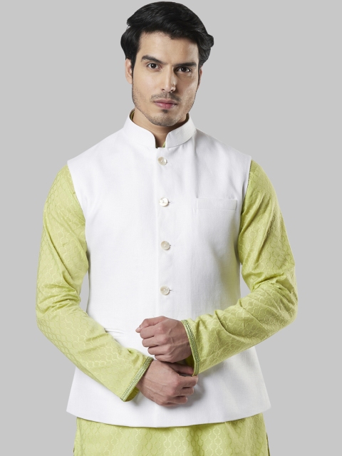 

Ethnix by Raymond Men White Solid Linen Nehru Jacket