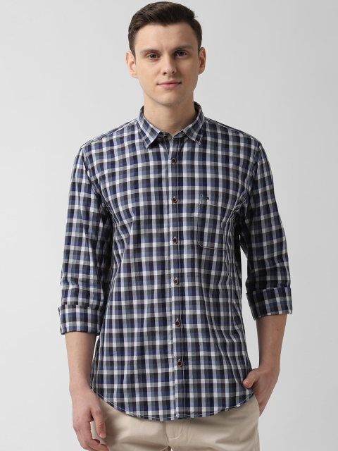 

Peter England Casuals Men Navy Blue & White Slim Fit Checked Casual Shirt
