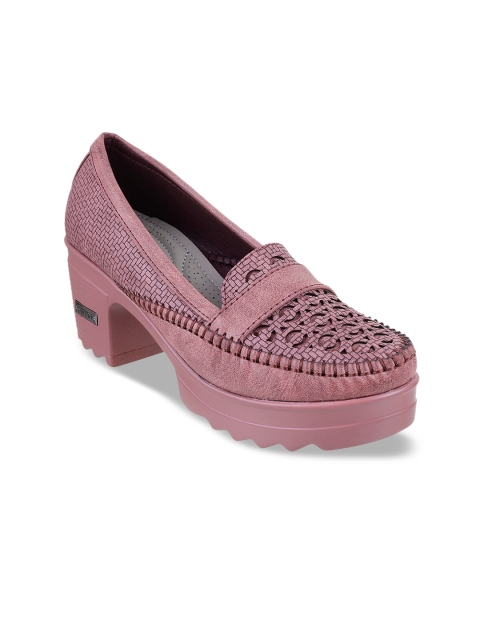 

Metro Women Burgundy Textured Heeled Loafers