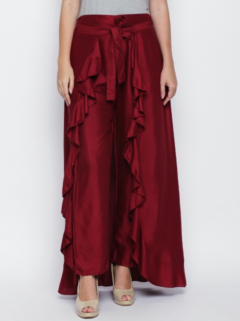 

Ishin Women Maroon Solid Flared Palazzos