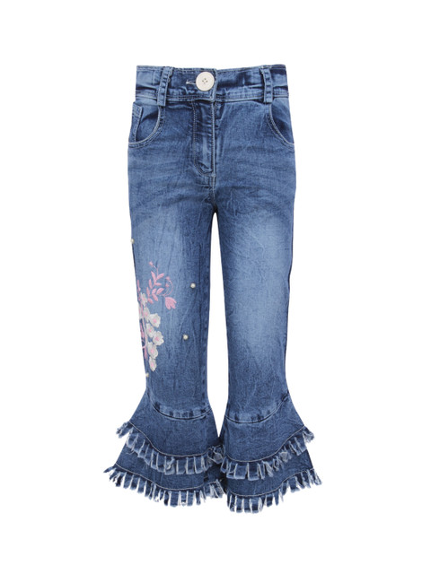 

CUTECUMBER Girls Blue Embellished Regular Fit Denim Capris