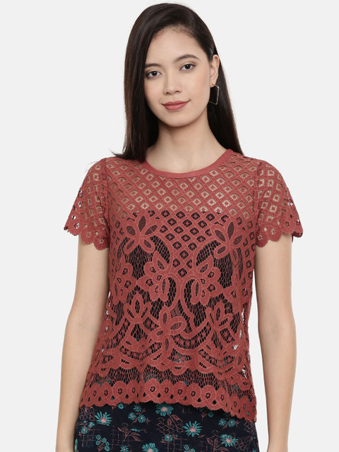 

Chumbak Women Brown Self Design Sheer Top