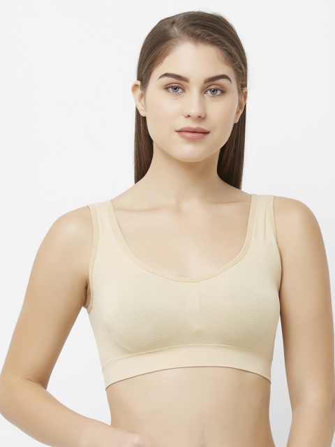 

FashionRack Beige Self Design Non-Wired Lightly Padded Sports Bra 1521