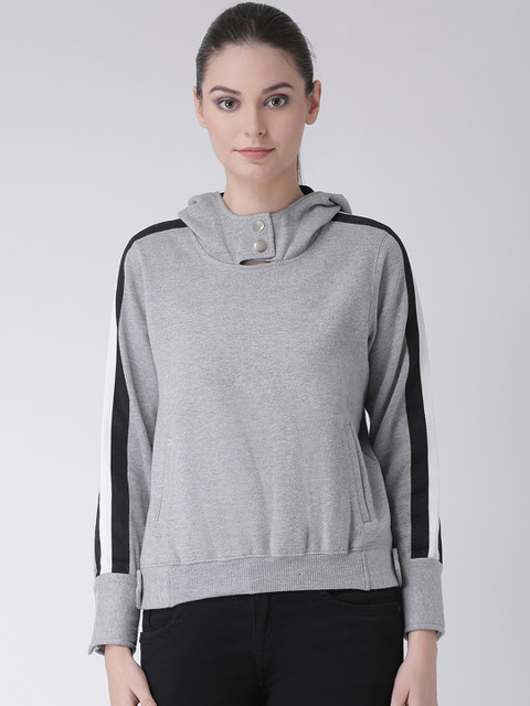 

Texco Women Grey Solid Hooded Sweatshirt