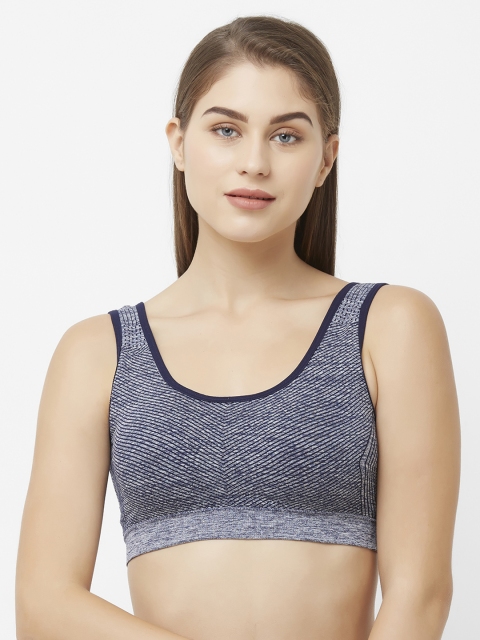 

FashionRack Navy Blue Self Design Non-Wired Lightly Padded Sports Bra 1535