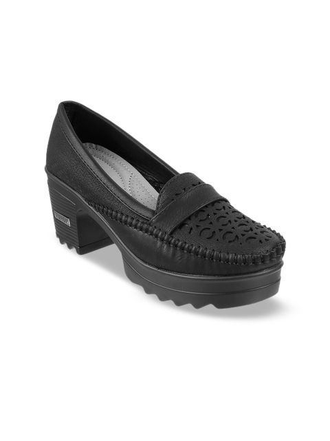 

Metro Women Black Solid Heeled Loafers