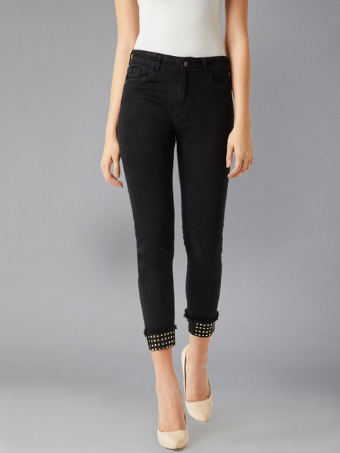 

DOLCE CRUDO Women Black Slim Fit High-Rise Clean Look Stretchable Jeans