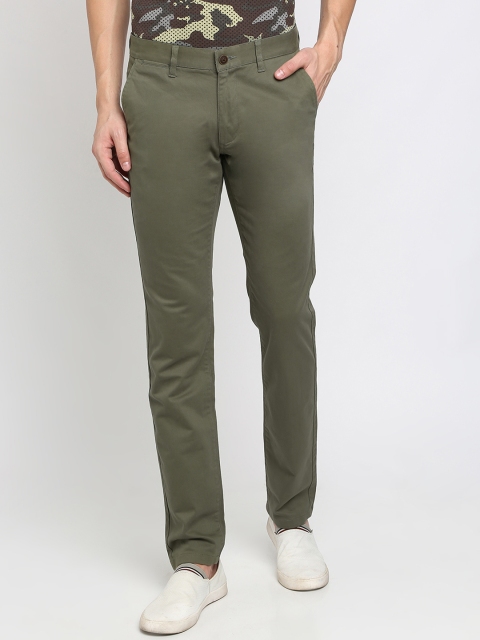 

Crocodile Men Olive Green Slim Fit Solid Regular Trousers