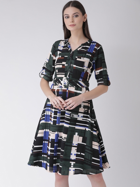 

Texco Women Printed Olive Green Fit and Flare Dress