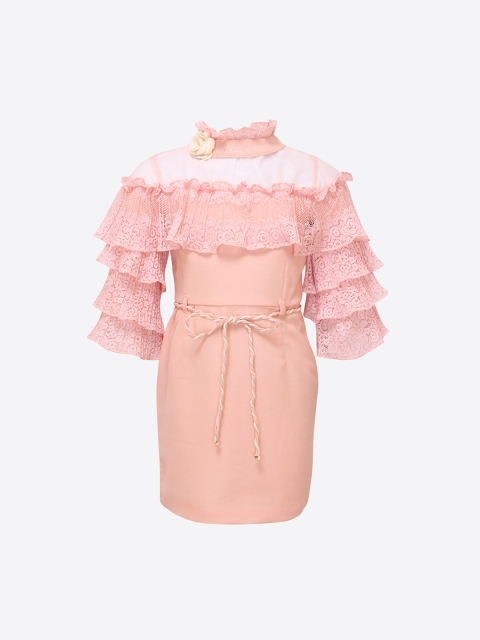 

CUTECUMBER Girls Self Design Peach-Coloured Fit and Flare Dress
