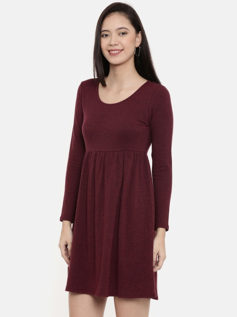

Chumbak Women Burgundy Solid Fit and Flare Dress