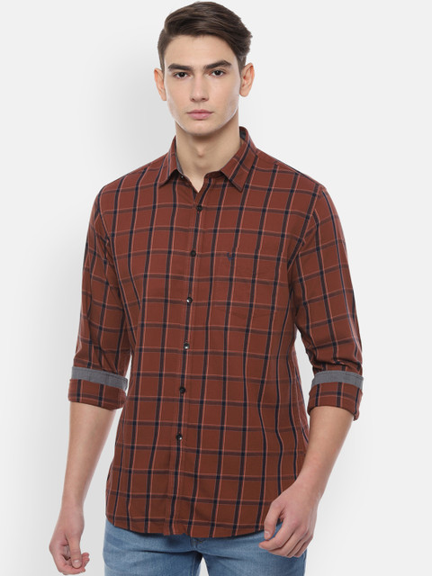 

Allen Solly Men Brown Slim Fit Checked Casual Shirt