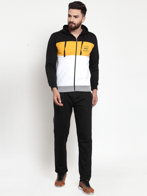 

WILD WEST Men Black & Yellow Colourblocked Hooded Tracksuits