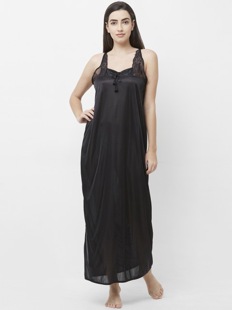 

FashionRack Black Solid Nightdress with Robe