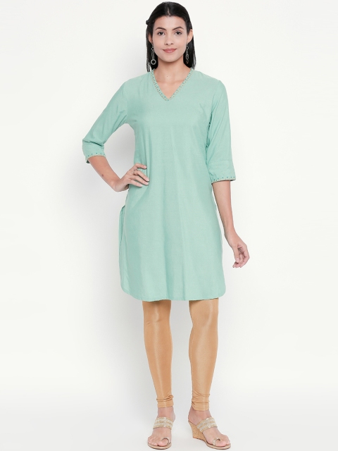 

RANGMANCH BY PANTALOONS Women Sea Green Solid Straight Kurta