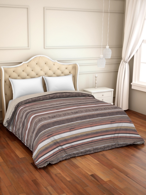 

SPACES Brown Striped AC Room 150 GSM Sustainable Double Bed Comforter