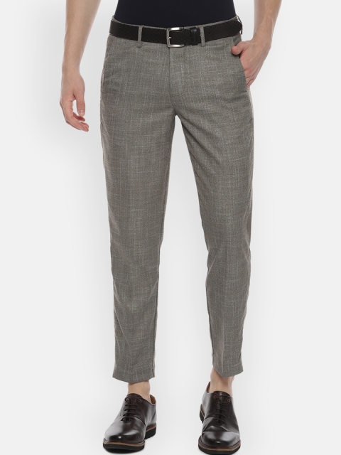 Allen Solly Men Grey Slim Fit Self Design Regular Trousers