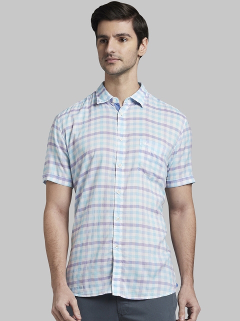 

Parx Men Blue & White Slim Fit Checked Casual Shirt
