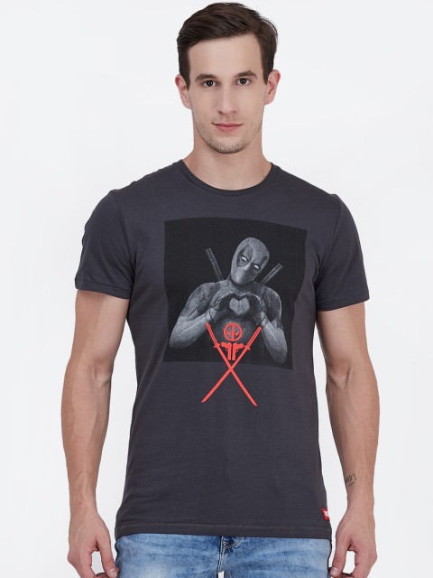 

Free Authority Men Grey Deadpool Printed Round Neck T-Shirt