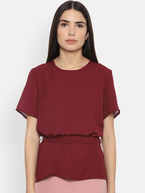 

Van Heusen Woman Maroon Solid Blouson Top
