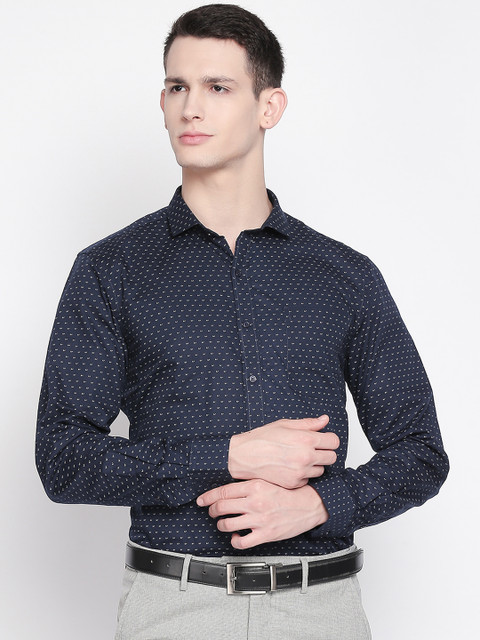 

Solemio Men Navy Blue Regular Fit Printed Formal Shirt
