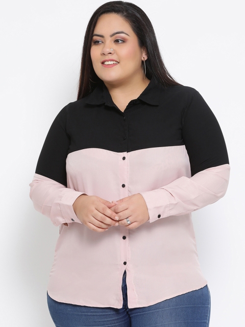 

Kira Plus Women Peach-Coloured & Black Regular Fit Colourblocked Shirt