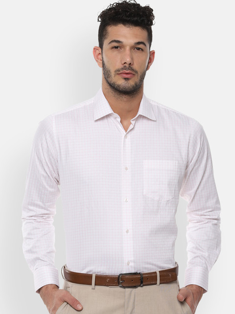 

Van Heusen Men White & Pink Regular Fit Checked Formal Shirt