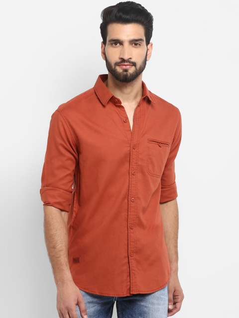 

Mufti Men Rust Slim Fit Solid Casual Shirt