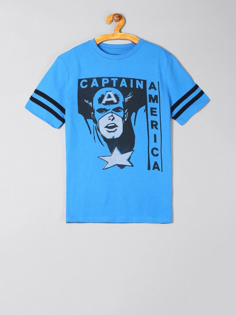 

GAP Boys Blue Captain-America Printed Round Neck T-shirt