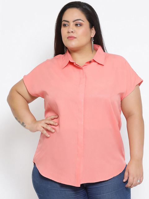 

Kira Plus Women Peach-Coloured Regular Fit Solid Casual Shirt