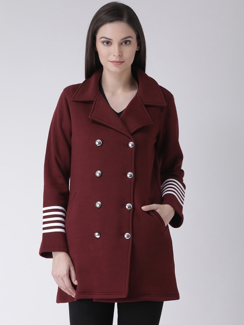 

Texco Women Maroon Solid Double-Breasted Overcoat