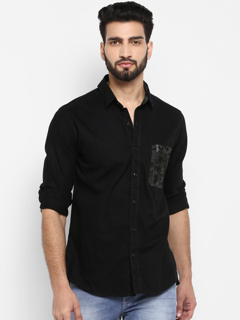 

Mufti Men Black Slim Fit Solid Casual Shirt