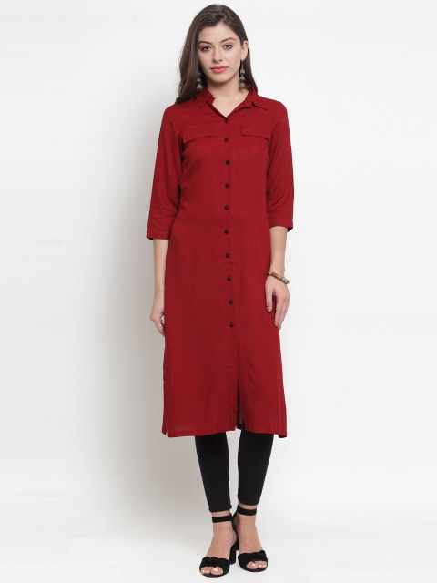 

WISSTLER Women Maroon Solid Straight Calf Length Kurta