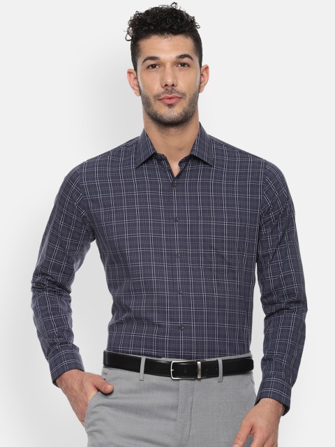 

Van Heusen Men Navy Blue & White Slim Fit Checked Formal Shirt