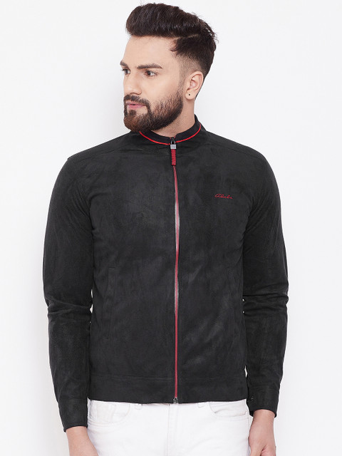 

Adobe Men Black Solid Suede Bomber Jacket