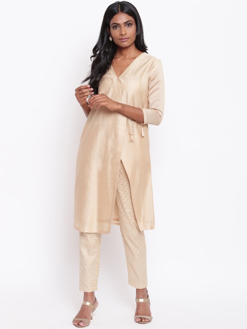

trueBrowns Women Beige Angrakha Kurta with Trousers